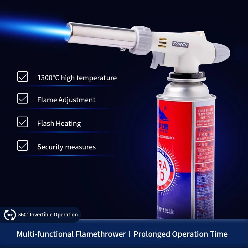 Portable Metal Flame Gun Butane Burner High Temperature Welding Gas Torch Lighter Camping BBQ Heating Ignition Butane Gas Burner