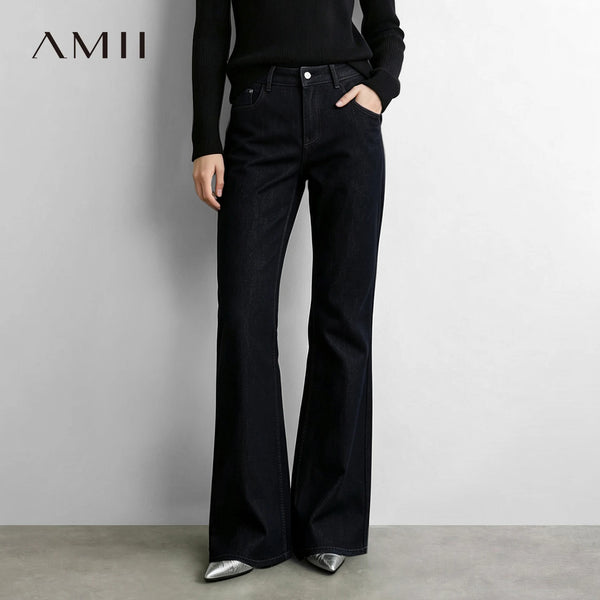 Amii Flare Jeans Cotton Slim Fit Commuter Versatile Womens Casual Long Denim Trousers 2026 Autumn Pants Woman Clothing12643091