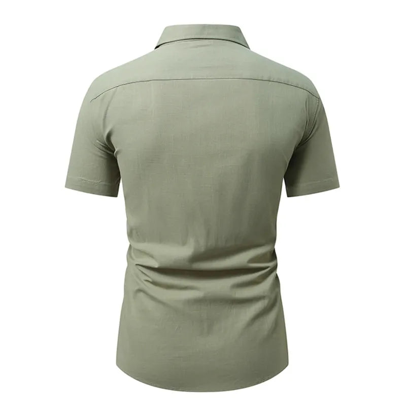 2026 New Men's Short-sleeved Shirt,Single-breasted Square Collar Bamboo Cotton Shirts, Very Time Office Leisure,White Black Blue
