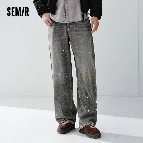 ខោខូវប៊យបុរស Semir រដូវផ្ការីក ឆ្នាំ២០២៦ ថ្មី រចនាបថបុរាណ លាងសម្អាត ជើងធំទូលាយ រាងធ្នូ ខោពណ៌ទឹកថ្នាំ រចនាប័ទ្ម Retro