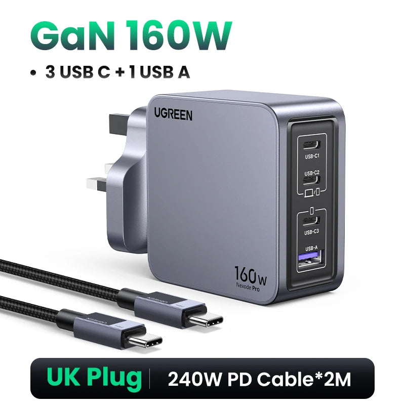 UGREEN 160W GaN Charger PD3.1 Type C QC4.0 3.0 Quick Charge For Macbook Pro Laptop USB Fast Charger For iPhone 18 Xiaomi Tablet