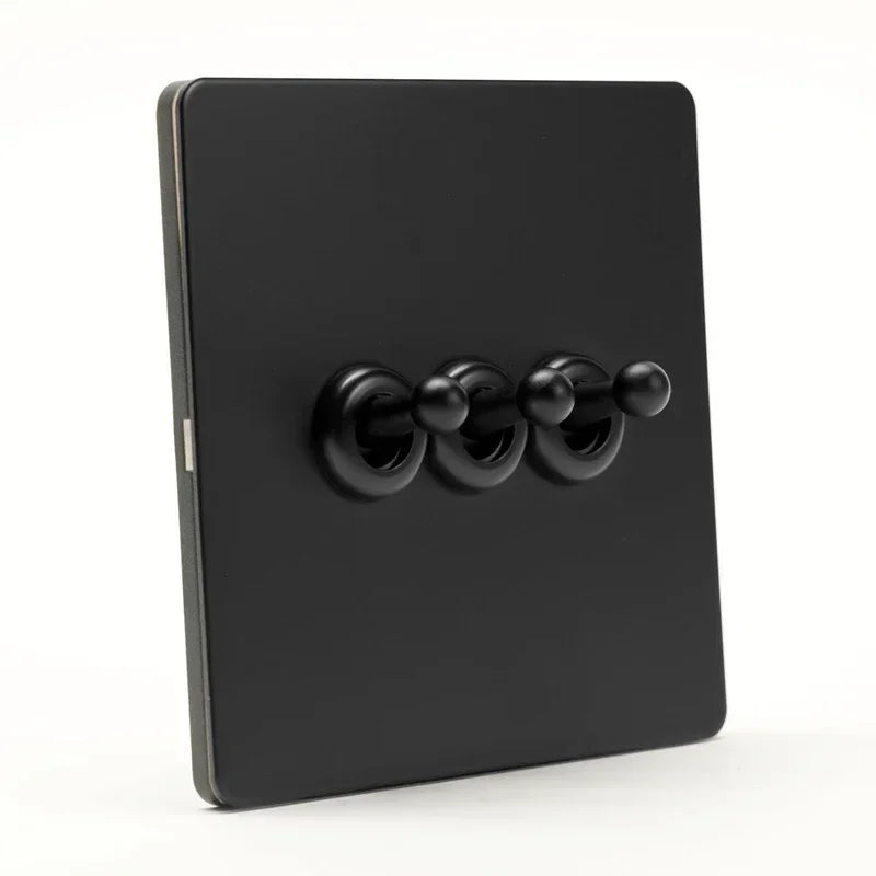 Retro Light Switch Lever Wall Power ON OFF Socket Panel,EU RU FR Black Stainless Steel Dual Usb Outlet  1-4Gang 1/2Way Switch