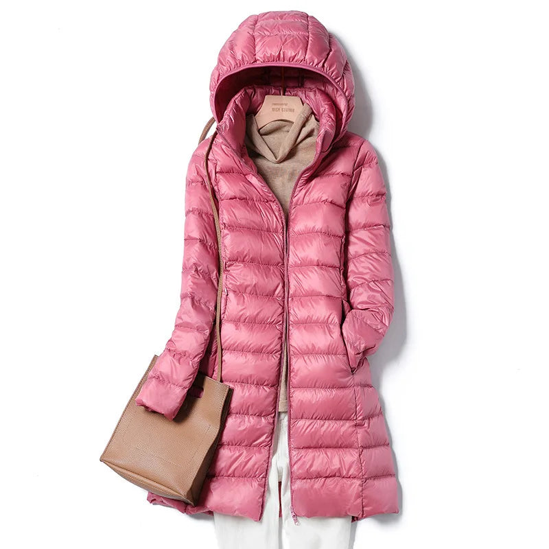 2026 New Waterproof Overcoat Women's Removable Cap Long-sleeved Parkas Winter Warm Jacket Female Red Blue Light/Thin Coats