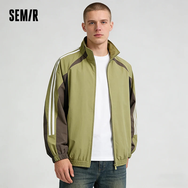 Semir Men Jacket 2026 Spring New Patchwork Sports Striped Oversized Fashion Outdoor Casual Loose Fit Tops