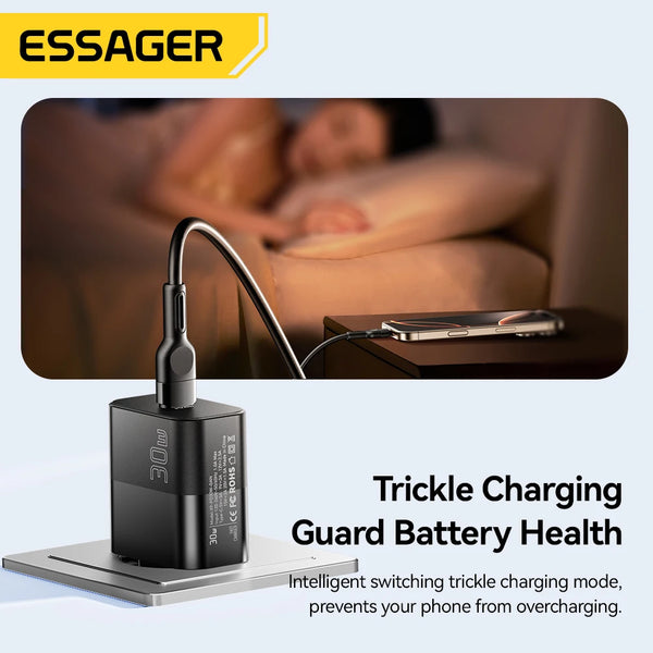Essager 30W Type C Travel Charger Portable USB C Charger PD Fast Charging For iPhone 16 15 14 13 Pro Max Xiaomi Galaxy S24 Ultra