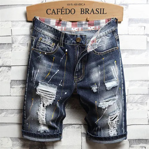 2026 Summer Men's Blue Ripped Jeans Shorts, Fashion Casual Denim Shorts, Plus Size 28-34 36 38 40 Men Slacks