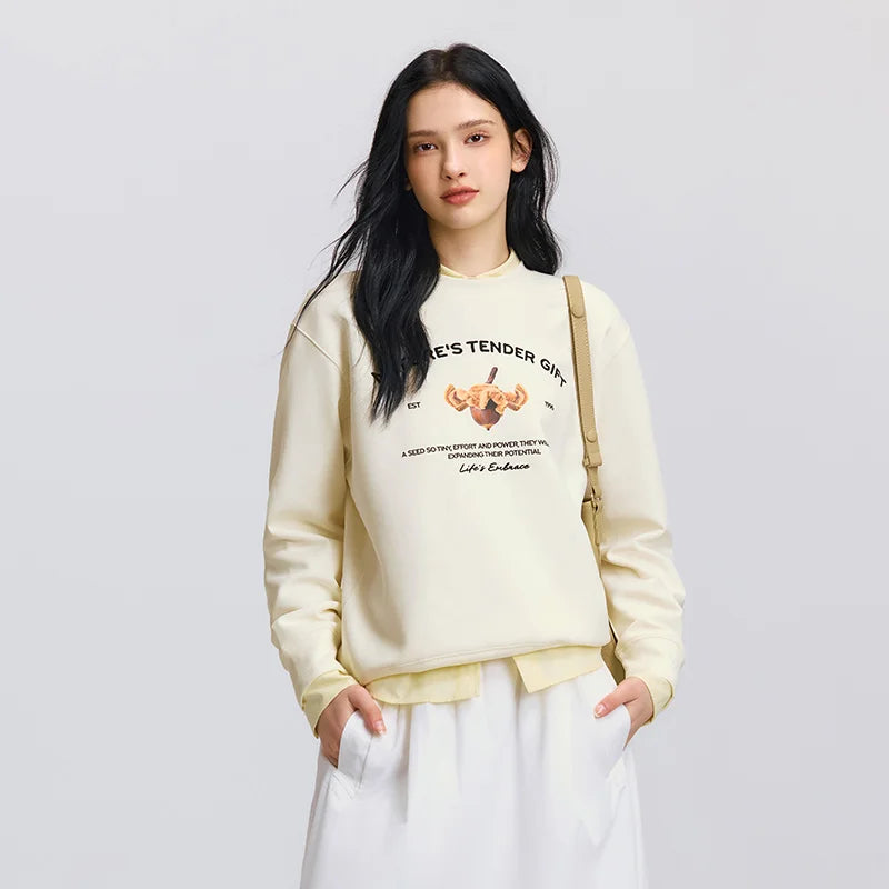 Semir O neck Hoodies Women Spring Loose Pullover Casual Personality Comfortable Daily Stylish Versatile Top