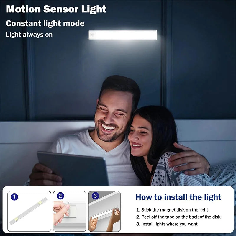 Motion Sensor LED Night Light USB Rechargeable Wireless Wall Mounted for Bedroom Corridor Stairs Bedroom Protection Lighting