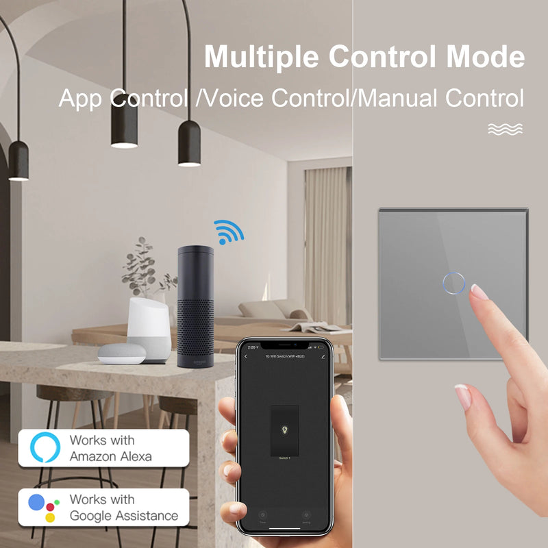 BSEED Wifi Light Switches Smart Wall Switch 1/2/3Gang 1/2/3/4Way Touch Sensor Switch With Normal Socket Support Tuya Smart Life