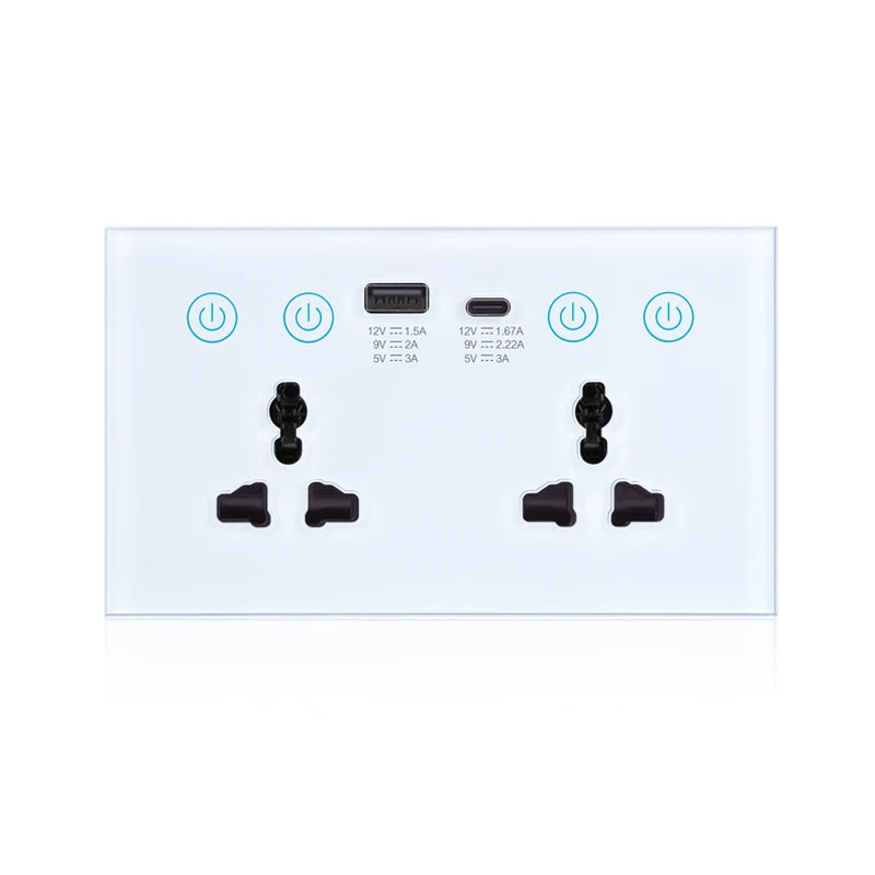 Tuya WIFI Smart Control Dual Wall  Power Socket Universal Electrical Plug Outlet with USB Type-C Touch Switch Alexa Google Voice