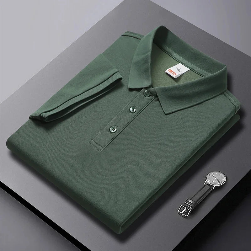 Outdoor Leisure Polo Top For Men Short Sleeve Lapel Neck Three Button Placket Comfortable Solid Texture Fabric