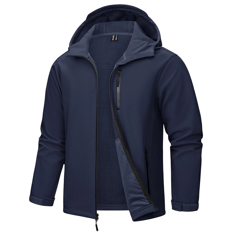 TACVASEN Hiking Outdoor Jackets Men's Hooded Fleece Lined Coats Softshell Waterproof Windpoof Outerwear Multiple Zipper Pockets