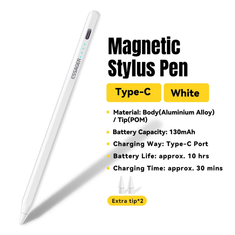 ប៊ិច Essager ម៉ាញេទិកសម្រាប់ iPad Pencil USB Type C សាកថ្មសម្រាប់ iPad Pencil ឆ្នាំ 2022 2021 2020 2019 2018 2015 គ្រឿងបន្ថែម