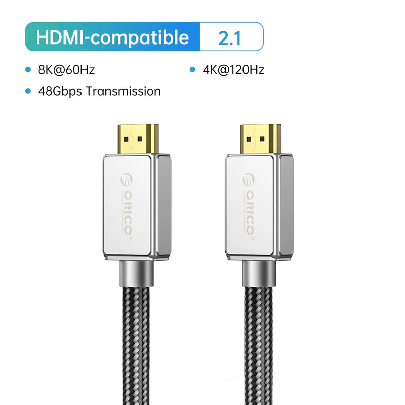ORICO ORICO 8K@60Hz HDMI-compatible 2.1 Cable 48Gbps Gold-Plated Connectors for Gaming PS5/Xbox/PC 4K 120Hz eARC Dolby Atmos