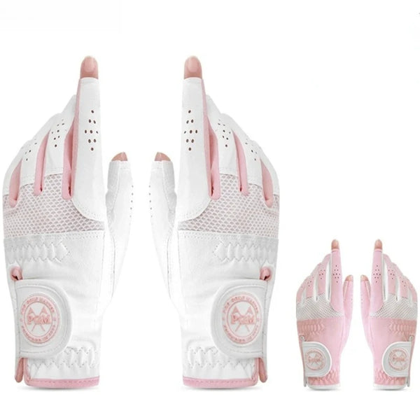 Golf Women's Gloves Super Fiber Cloth Breathable Exposed Fingers Wear Resistant Anti Slip Color Blocking Soft Durable ST031