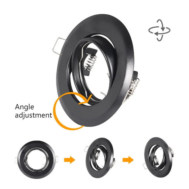 1/10PCS Black Round Metal LED Recessed Ceiling Light Frame Adjustable Downlight for GU10 MR16 Fitting Mounted Spotlights Fixture