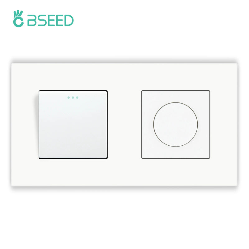 BSEED Mechanical Button Switch 1/2/3Gang 1Way Plus Knob Switch LED Dimmer Light Switch Plastic Frame Wall Light Switch On Off