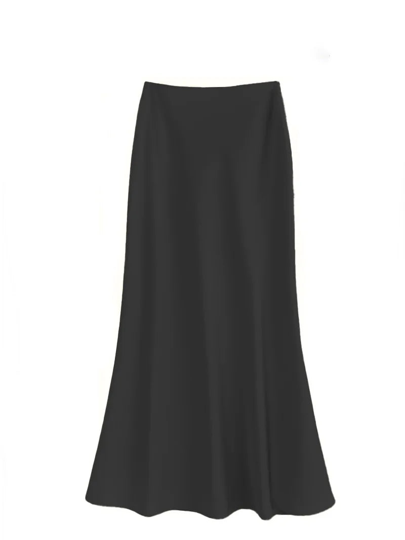 French Style Chic Women's Acetic Acid Satin Flowy High Waist Hip Hugging Skirt for Spring/Summer Fishing Tail Skirt A-line Skirt