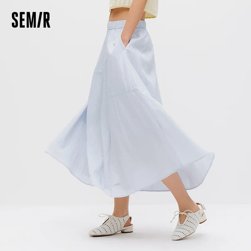 Semir Women Skirt Drawstring Textured Bow Elastic Waist Umbrella Style Maxi Casual Top 2026 Summer Wear