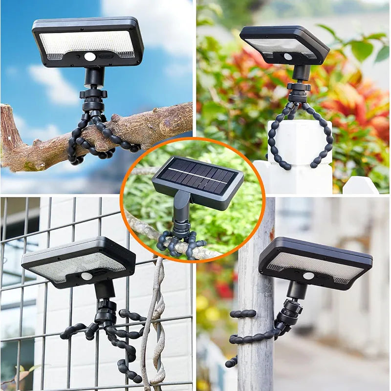 ភ្លើងជញ្ជាំងសូឡាប្រភេទ Tripod Octopus ចំនួន 92 អំពូល LED ដំណើរការដោយ USB អាចលៃតម្រូវមុំបាន ឧបករណ៍ចាប់សញ្ញាចលនា ភ្លើងផ្លូវសូឡា សម្រាប់បំភ្លឺសួនច្បារ ទីធ្លា