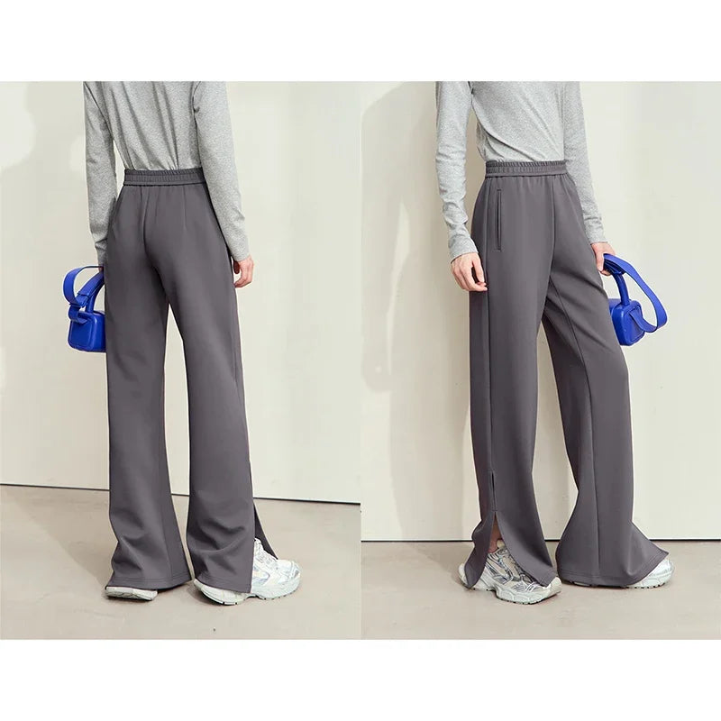 Amii Minimalism Casual Pants for Women 2026 Autumn New Letter Print Elastic Waist Wide Leg Sporty Fashion Lady Trousers 12443102