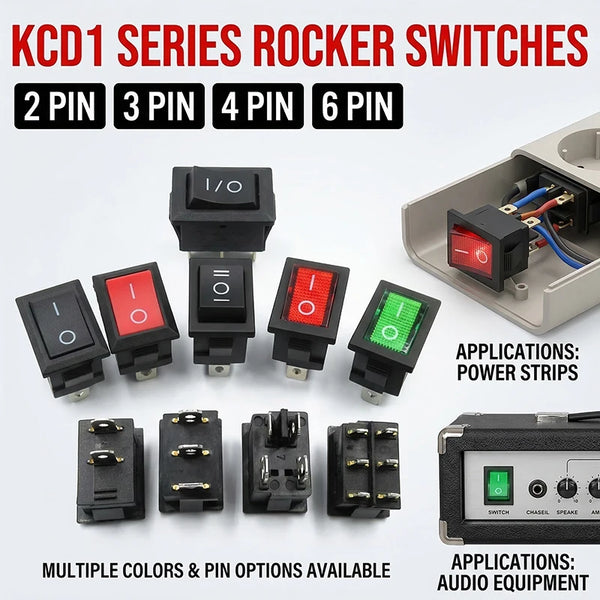 កុងតាក់រ៉កឃ័រ KCD1 ចំនួន 30 ដុំ – កុងតាក់បើក-បិទថាមពលទូក និងរថយន្ត 2/3/4 ម្ជុល, 6A/250V 10A/125V AC, ខ្មៅ/ក្រហម/បៃតង, ម៉ោនបន្ទះ 15x21mm