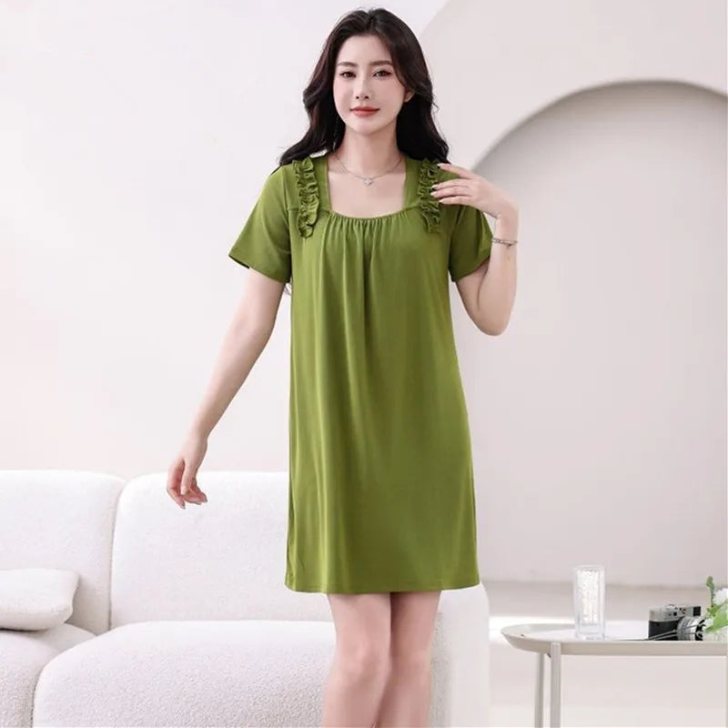 XL-6XL Korean Women's Nightgown Plus Size Sleepwear Night Dress Woman Summer Sleep Shirts Short Sleeve Nightwear Lady Nightie