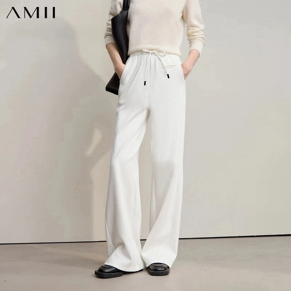 AMII Women's Pants 2026 Autumn New Minimalist Solid Color Ladies Clothing Wide-leg Waist Casual Versatile Woman Trousers12514010