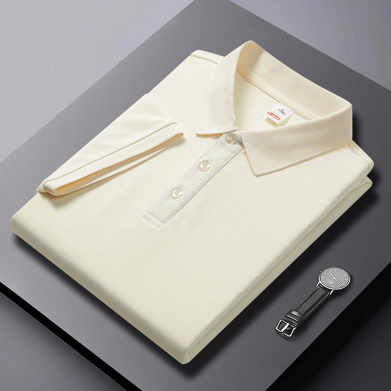 Outdoor Leisure Polo Top For Men Short Sleeve Lapel Neck Three Button Placket Comfortable Solid Texture Fabric