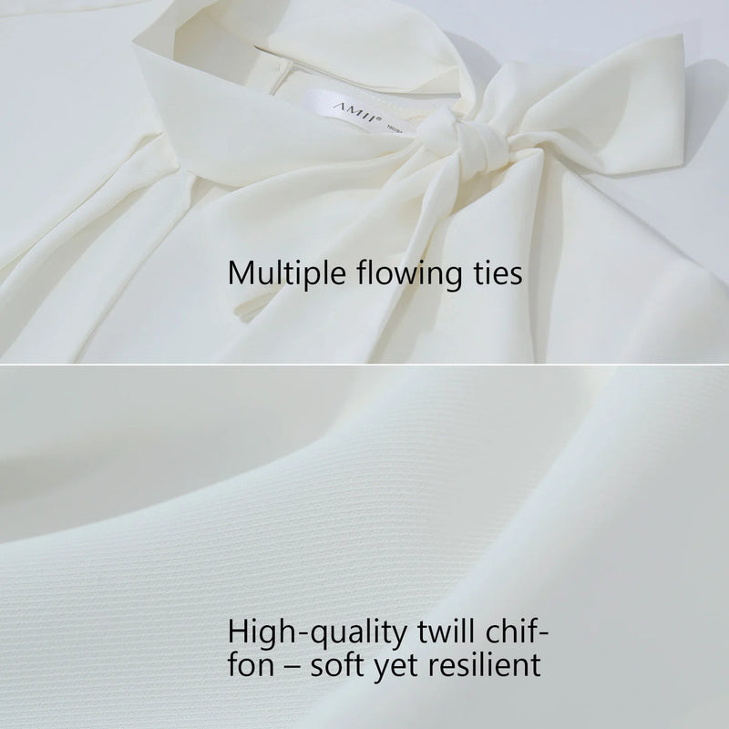 Amii Women's Blouse 2026 Summer New Tie Neck Flare Sleeve Flowy Pullover Top Women Elegant Loose Elegant Chiffon Shirt 12642081