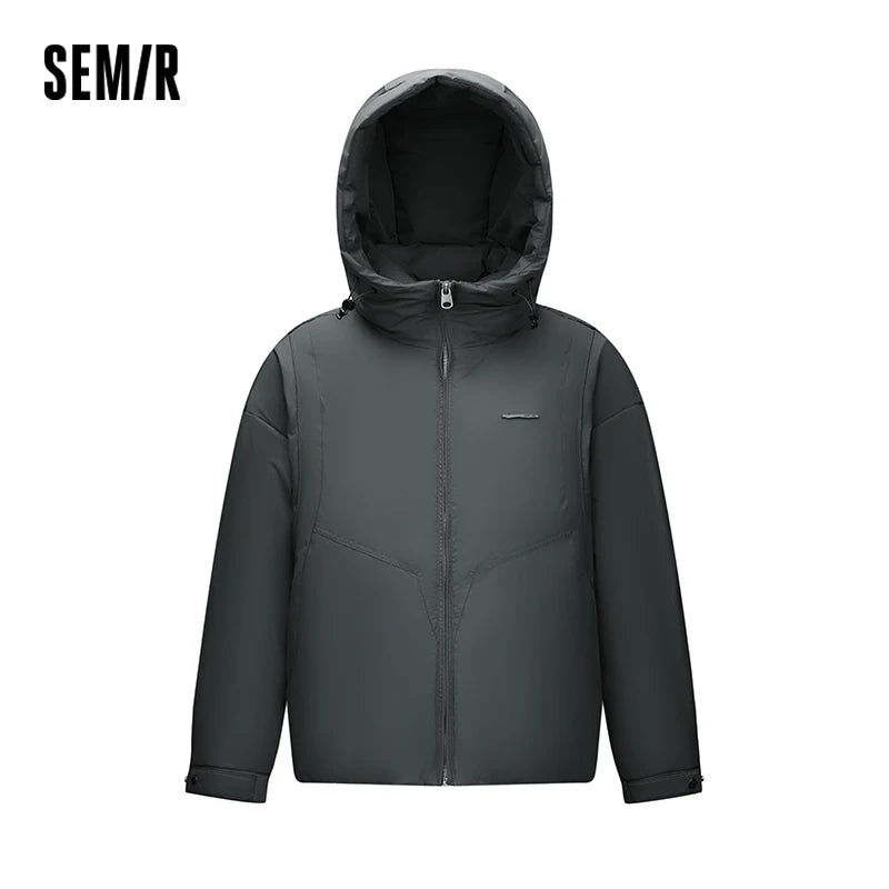 អាវក្រៅ Semir សម្រាប់បុរស មានខ្សែចង មានមួក សម្រាប់ធ្វើដំណើរក្នុងទីក្រុង ឆ្នាំ២០២៦ សម្លៀកបំពាក់ប្រចាំថ្ងៃរដូវរងាថ្មី សម្រាប់ទីក្រុង ស្ទីលធម្មតា អាកាសធាតុត្រជាក់ ពាក់ជាស្រទាប់ៗ