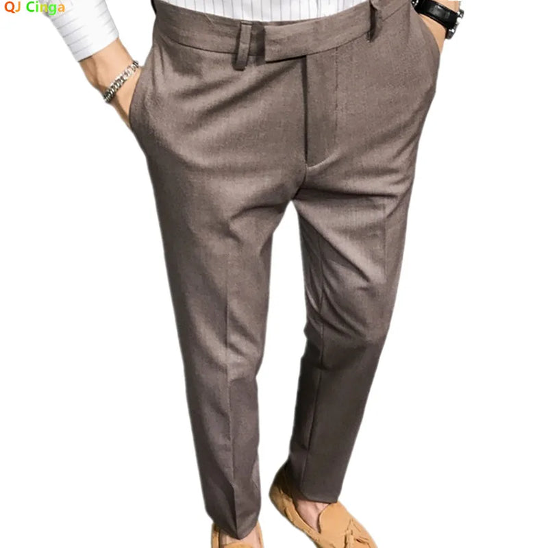 2026 New Men's Khaki Suit Pants, Fashion Slim Trousers, Asian Size 28-36,Korean Style Grey Pant.