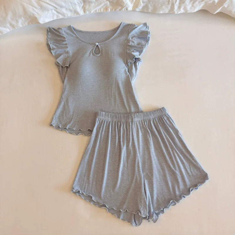 2026 Summer Women's Pajamas Home Wear Soft Short Sleeve and Shorts Sleepwear Sets Woman 2 Piece Solid Color Night Wear Female