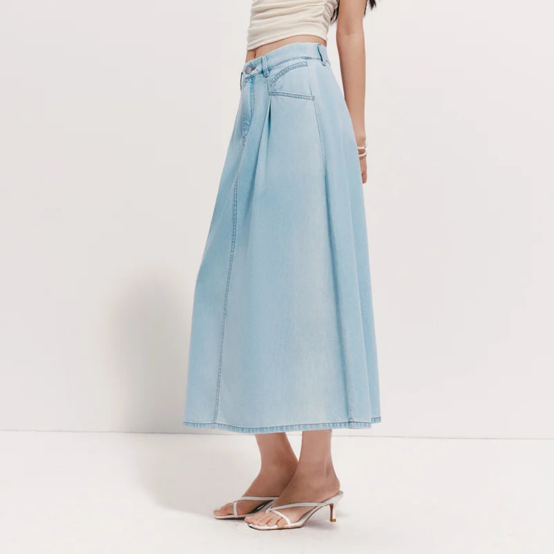 Semir Womens Skirt 2026 Cool Feeling A Line Pleated Denim Slim Fit Casual Versatile Soft