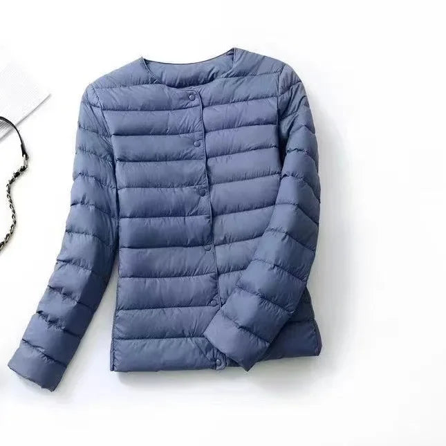 Winter Red Light/Thin Women's Round Neck Long Sleeve Jacket, White Blue Gray Khaki Available, Asian Size S-3XL Female Coat