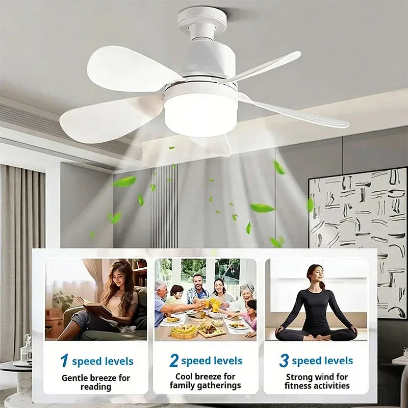 Modern E27 Socket Fan Light with 5 Blades Remote Control 3 Color Lights Dimmable Silent Removable for Home Dining Room Bedroom