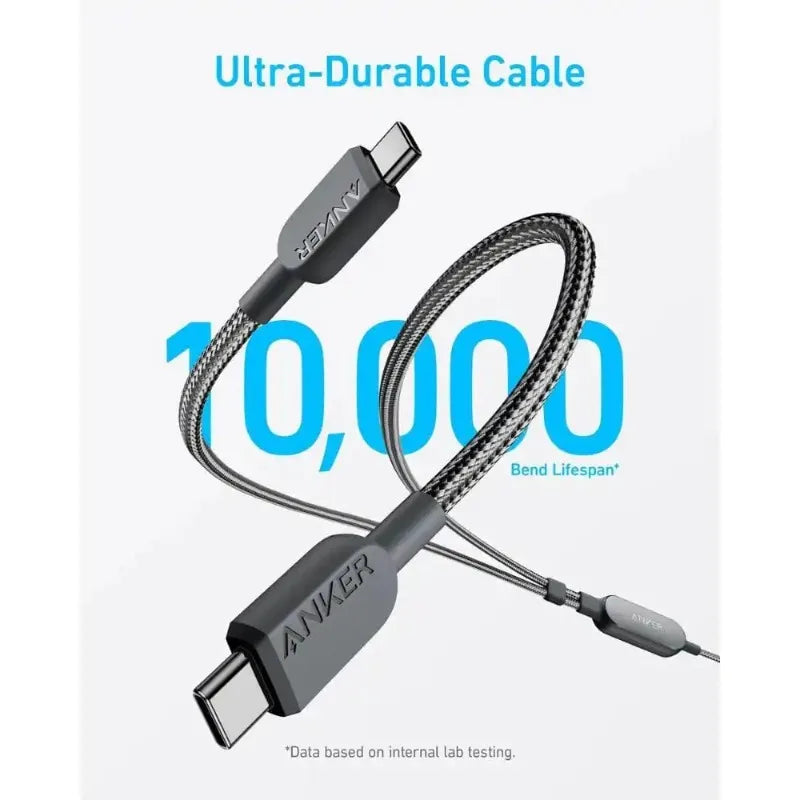 ខ្សែសាកទិន្នន័យ ANKER 2in1 USB-C ទៅ USB-C Braided 140W ក្បាលពីរ សាកថ្មលឿន ថាមពលខ្ពស់-A8895 ស័ក្តិសមសម្រាប់ iPhone16/PC/iPad Android