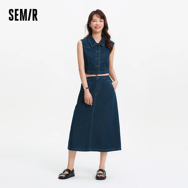Semir Women Suits 2026 Sleeveless Retro Lapel Collar Shirts & Waist Cinched Urban Casual Skirt Set Everyday Style Soft Daily