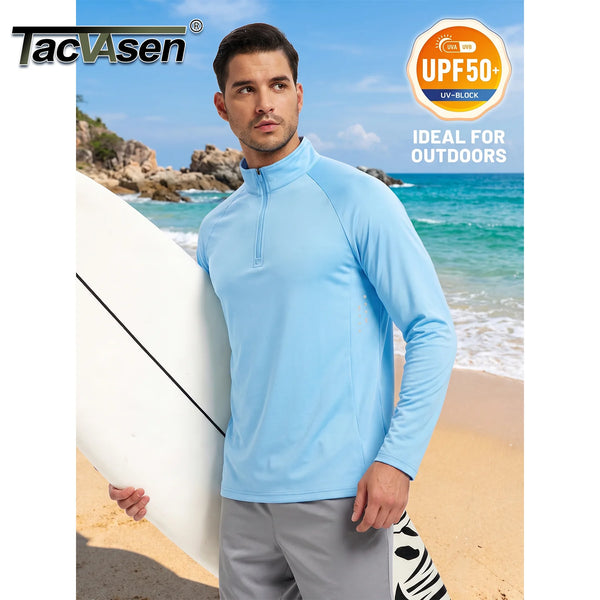 TACVASEN Mens UPF 50+ Quarter Zip Pullover Reflective Long Sleeve Quick Dry Sun Protection Shirts Fishing Running Hiking T-Shirt