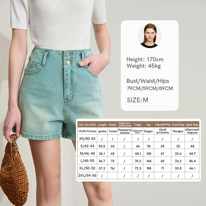 Amii Women's Shorts Minimalist 2026 Summer New Versatile Style Waistband-Free Retro Washed Cotton Casual Denim Shorts 12542225