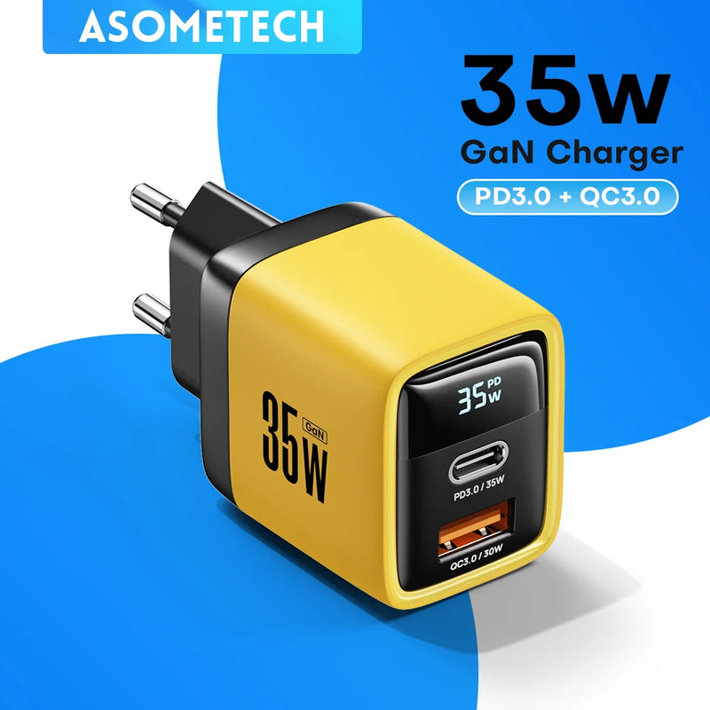 ឆ្នាំងសាក USB C 35W Gan ឆ្នាំងសាកលឿន Type C PD3.0 QC4.0 PPS ឆ្នាំងសាកទូរស័ព្ទរហ័សសម្រាប់ iPhone 15 14 Pro Max Samsung S23 S22 ថេប្លេត