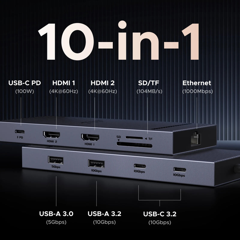 UGREEN USB C HUB Dual Monitor Extend 4K60Hz HDMI 10Gbps PD100W RJ45 SD TF Splitter for Windows Laptop Dell HP Docking Station