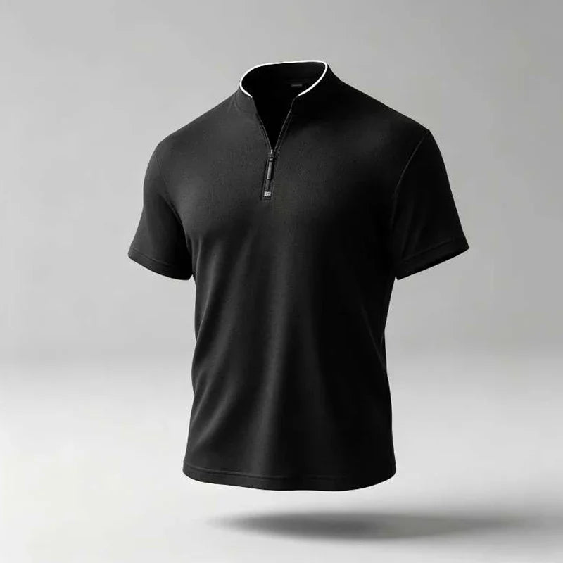 Male Urban Casual Half Zip Long Sleeve Top Stand Collar Comfort Texture For City Commute And Daily Street Matching Look