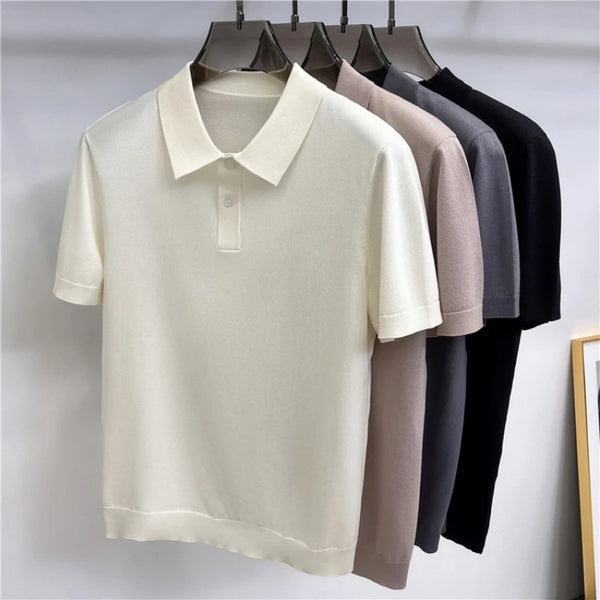 Men's Summer Short Sleeve Polo Shirt | Lightweight Breathable Ribbed Knit | Casual Slim Fit Multi-Color Tops