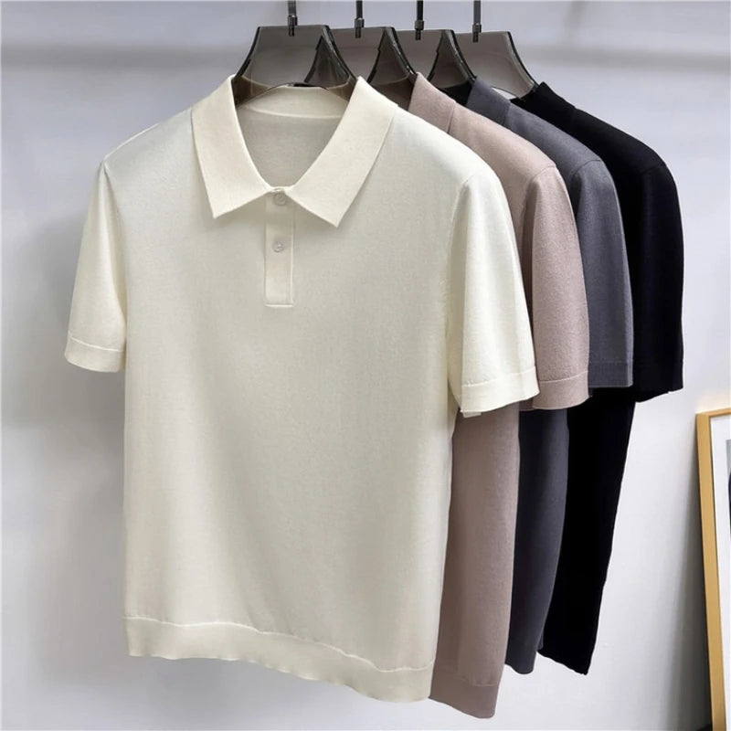 Men's Summer Short Sleeve Polo Shirt | Lightweight Breathable Ribbed Knit | Casual Slim Fit Multi-Color Tops