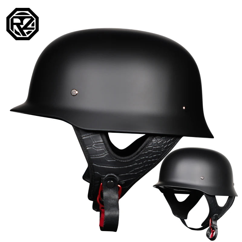 Vintage Motorcycle Cruiser Helmet Half Face German Helmet Motorcycle Helmet Bright Black Car-styling DOT