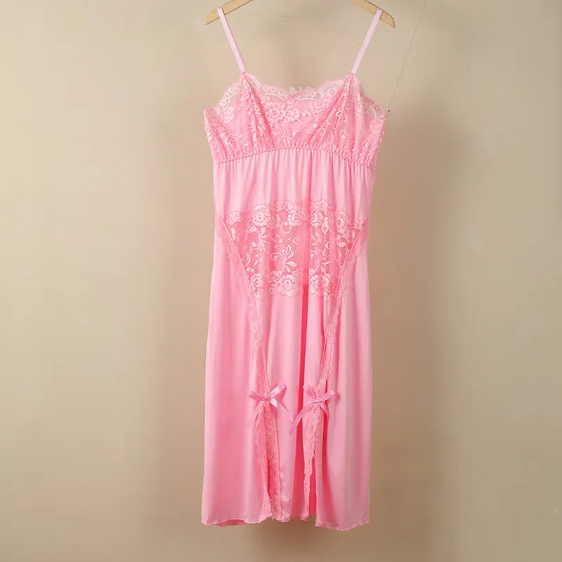 French New Suspender Nightdress Women's Lace Mesh Dressing Gown Female Loungewear Dress Sexy Nightgowns Ladies Sleepwear