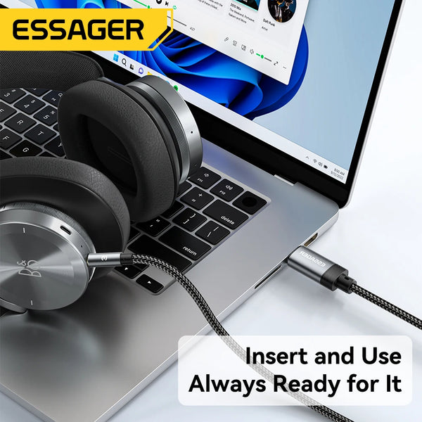 ខ្សែ Essager USB Type C Aux ខ្សែឧបករណ៍បំពងសម្លេង USB A/Lighting ទៅ 3.5mm Jack Audio Cable សម្រាប់ទូរស័ព្ទ កាសស្តាប់ត្រចៀក កុំព្យូទ័រ ថេប្លេត ទូរទស្សន៍ អាដាប់ទ័រ