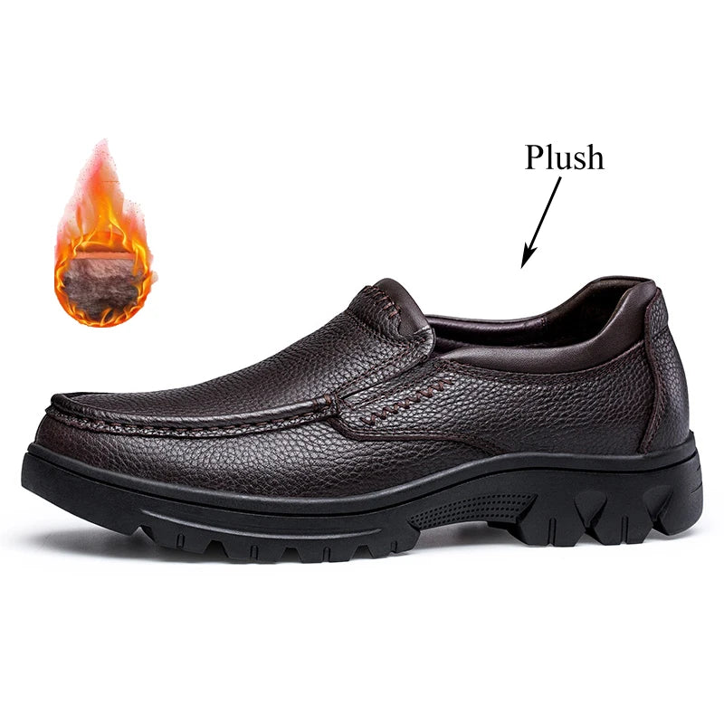 Autumn Winter Men Slip On Natural Genuine Leather Shoes Oxfords Black Brown Big Size 37-46 47 48 49 50 Dropshipping