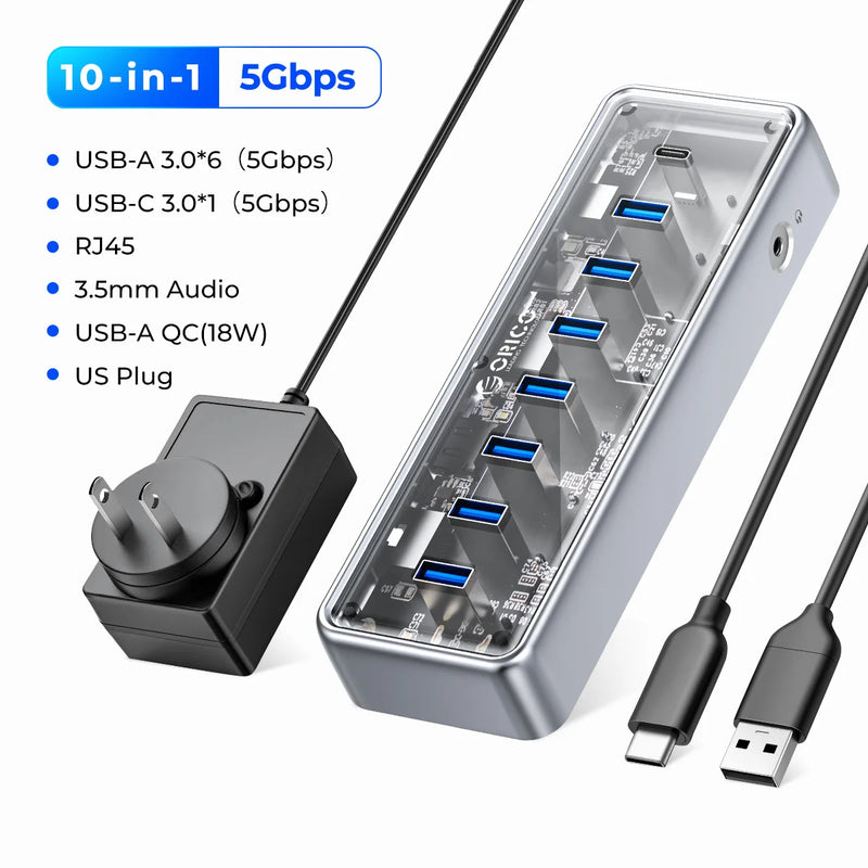 ORICO Metallic USB3.1 Hub 5Gbps High Speed Transmission 13 Ports Simultaneous Expansion Ports For All Macbook Mac Mini
